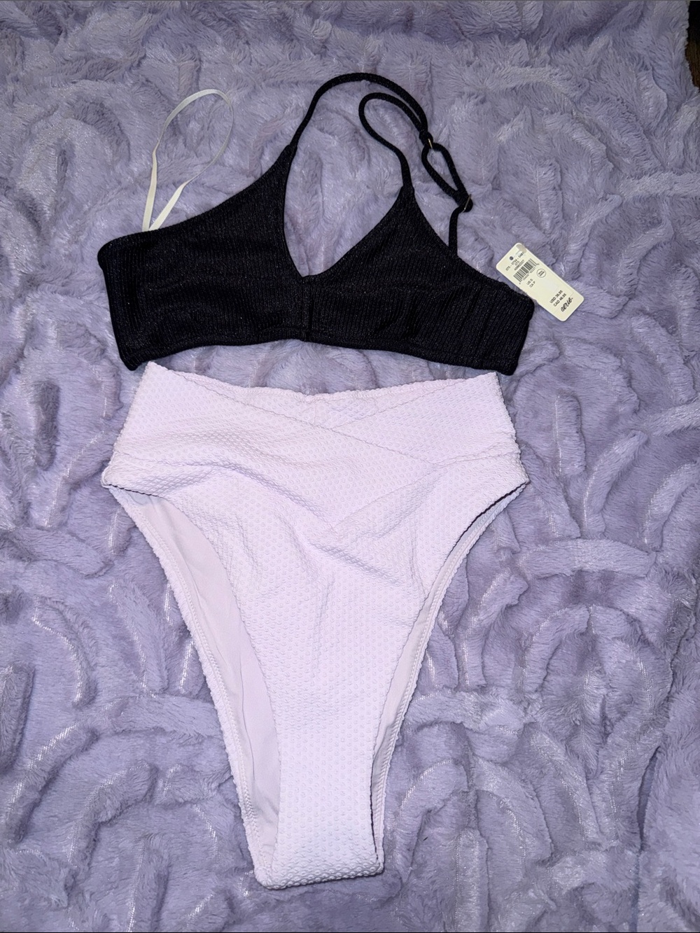 aerie Black & Light Lilac High-Waist Bikini Set
